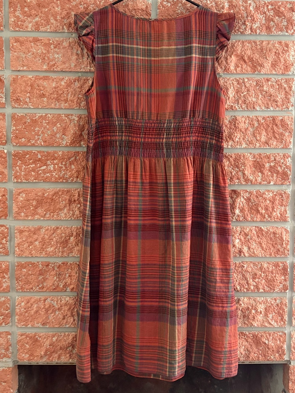 Ralph Lauren Red Rust Plaid Ruffle V-Neck Dress - Picture 6 of 7